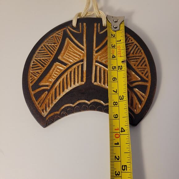 Krause Vintage Pottery Pendant Clay Geometric Signed 1987 Brown Nylon Cord - Picture 5 of 7